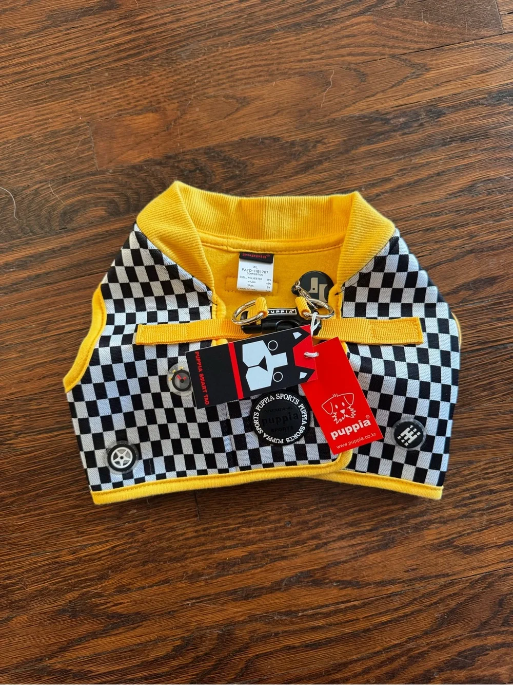Puppia Sports Yellow & Black Checkered Dog Harness Vest Brand New w/Tags